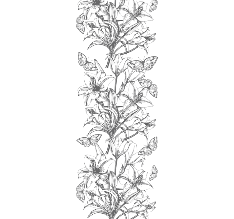 Silueto gėlių vijoklis, drugelių tapetai - „Tenstickers“