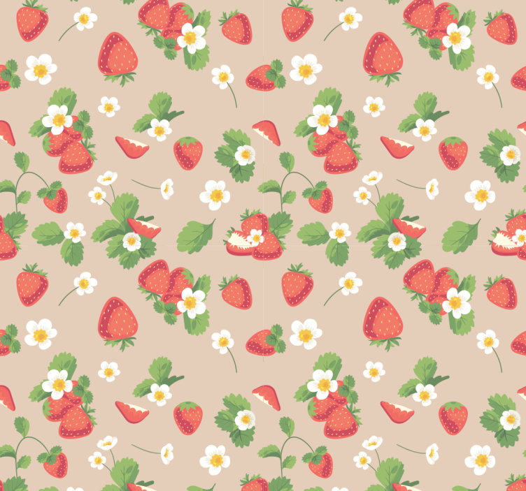 Strawberries ir gėlės. valgomojo tapetas - „Tenstickers“