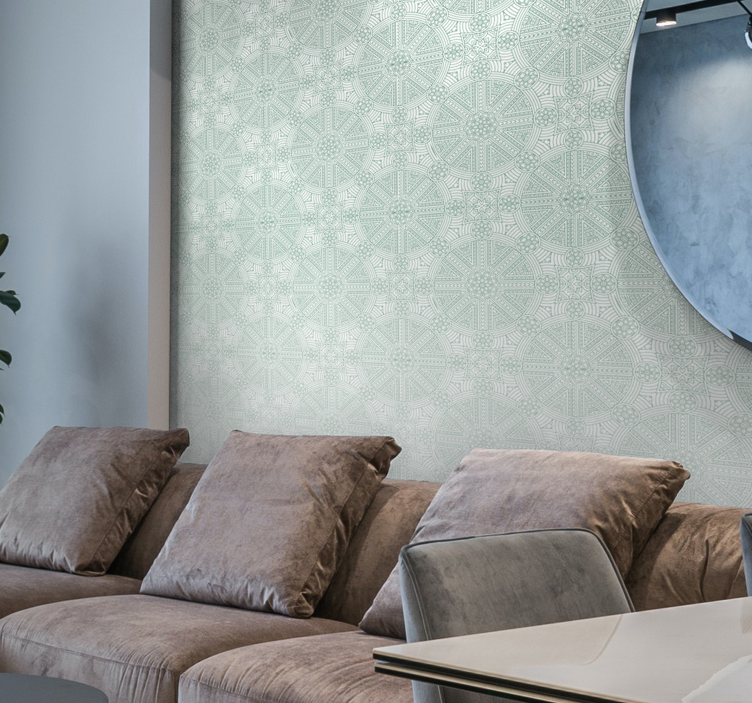 Pagrindinio miegamojo tapetas žalias boho aztekiškas raštas - „Tenstickers“