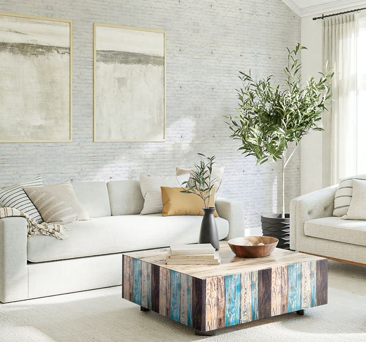 Baltų plytų raštas su nusidėvėjusiais dažų tapetais - „Tenstickers“