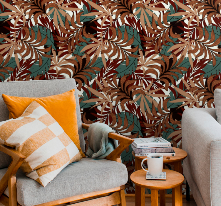 Abstrakti botaninė freska lapų tapetas - „Tenstickers“