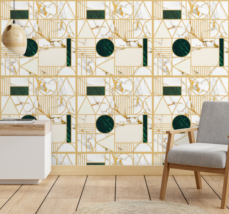 Balto marmuro geometriniai modernūs tapetai - „Tenstickers“