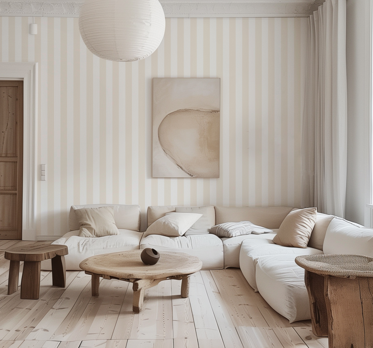 Baltos ir smėlio spalvos vertikalios juostos tapetas - „Tenstickers“
