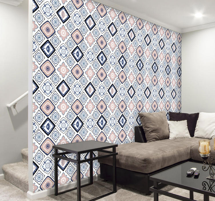 Tapetai rožinės ir šviesiai mėlynos gėlės - „Tenstickers“