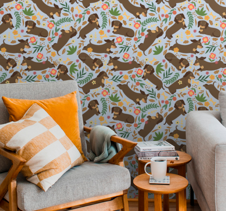 Dramblio gėlių raštas šunų tapetas - „Tenstickers“