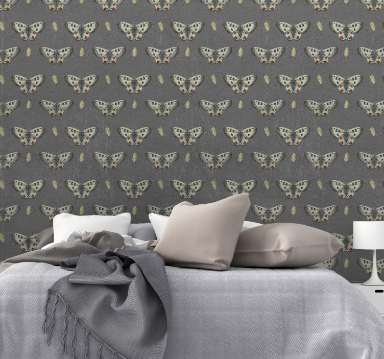 Drugeliai ir betoninės tekstūros tapetai - „Tenstickers“