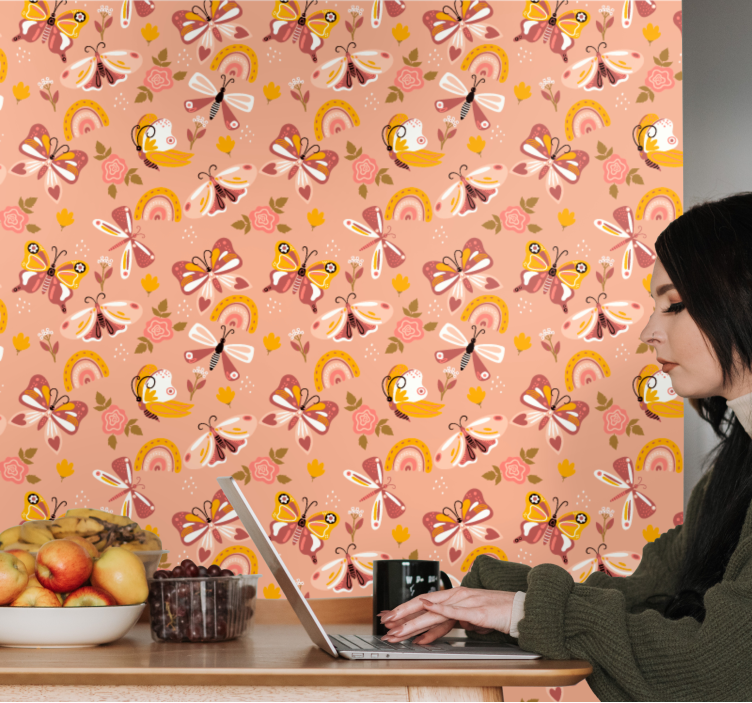 Drugelio floros raštas drugelio tapetas - „Tenstickers“