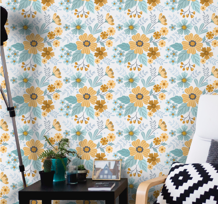 Drugelių gėlių kompozicija tapetai geles - „Tenstickers“