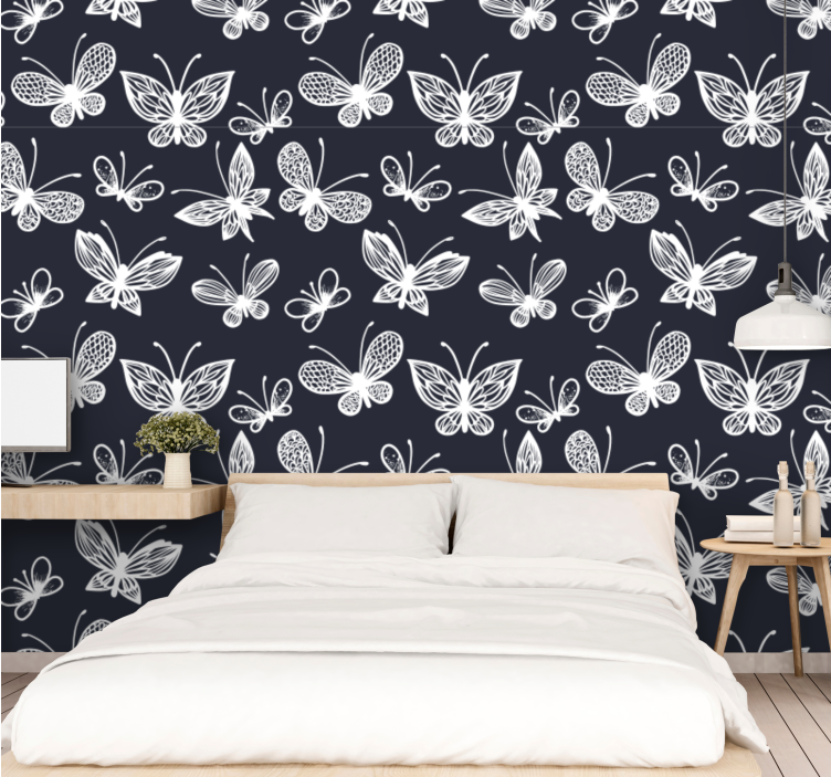 Elegantiški balti drugeliai drugelio tapetas - „Tenstickers“