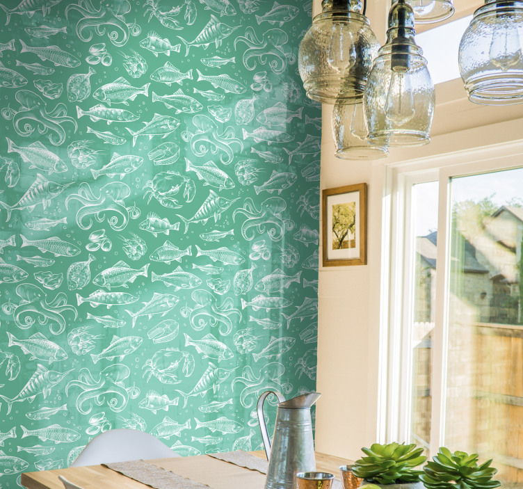 Eskizas žuvis ranka piešti gyvūnų tapetai - „Tenstickers“