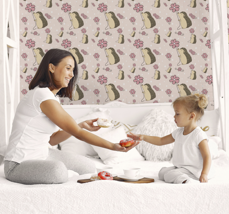 Ežiuko ir gėlių dizainas gyvūnų tapetai - „Tenstickers“