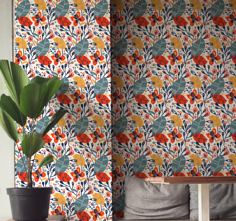 Gėlių lapų dizainas gamtos sienos tapetas - „Tenstickers“