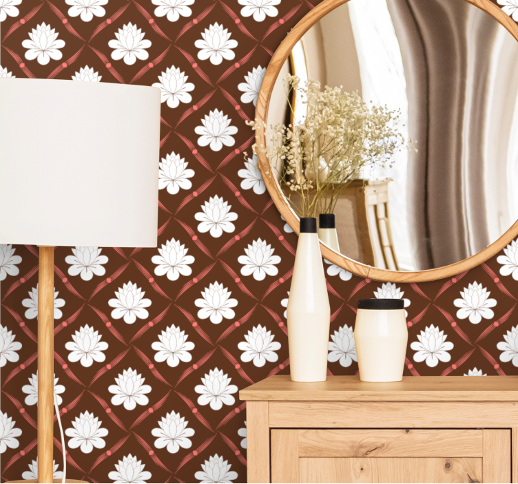 Gėlių rašto tapetas su lotoso motyvu - „Tenstickers“