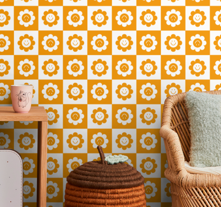 Gėlių rašto tapetas sušypsota gėlė - „Tenstickers“