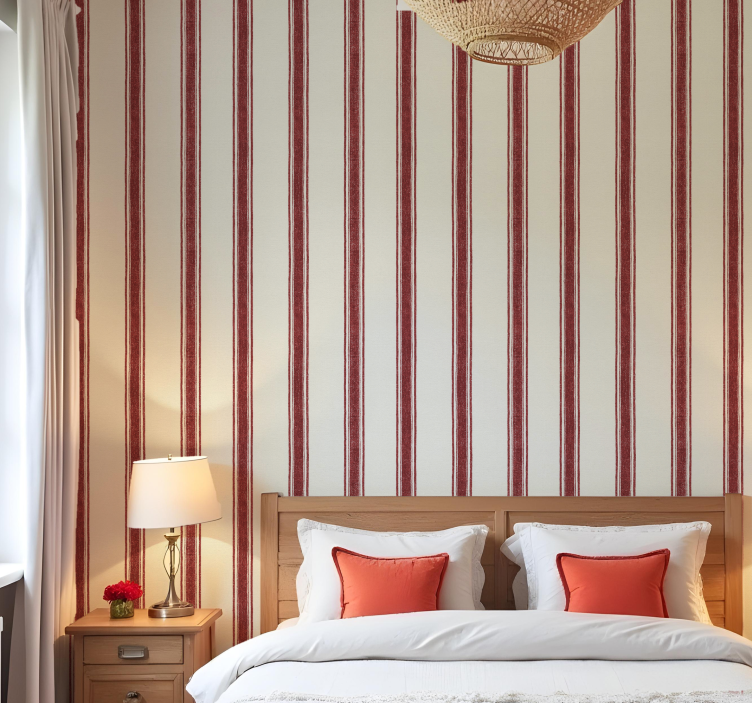 Geometriniai tapetai vertikaliomis raudonomis linijomis - „Tenstickers“