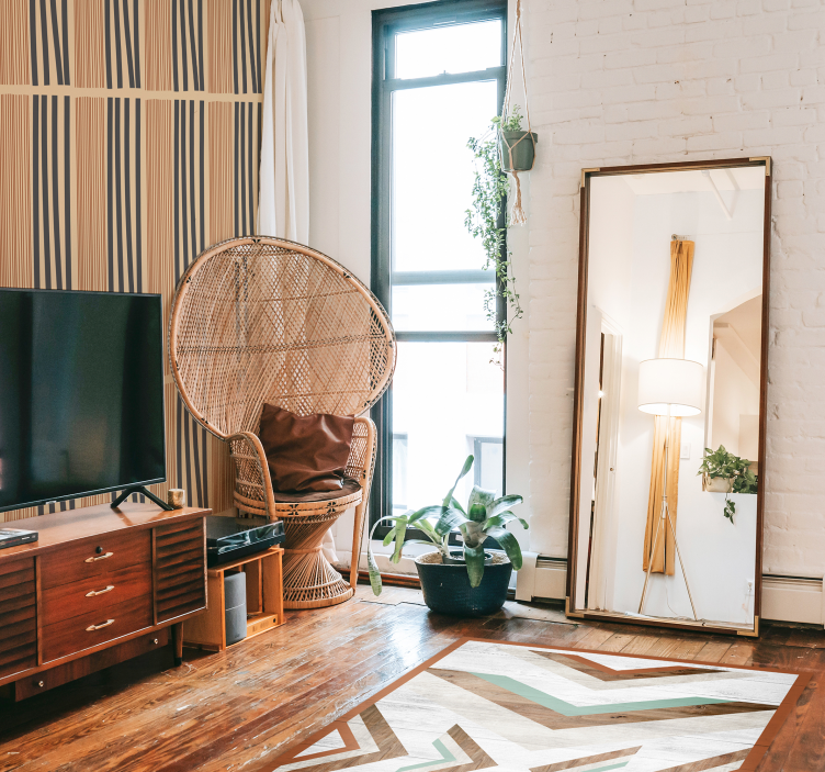 Boho juostelių dizainas gyvenamojo kambario tapetas - „Tenstickers“