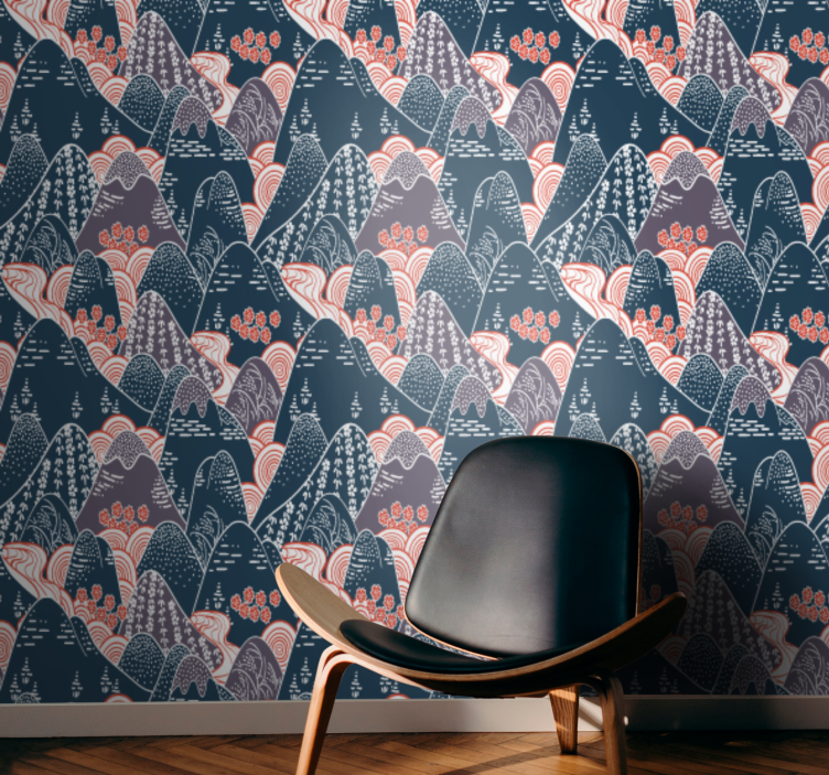 įvairiaspalviai „japandi“ svetainės tapetai - „Tenstickers“