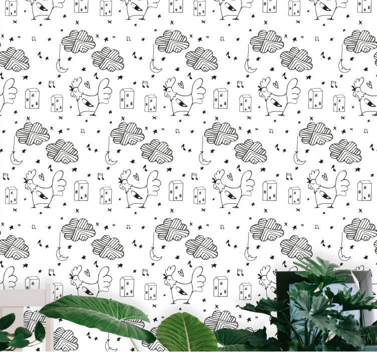 Juodai baltos vištos Šiaurės stiliaus tapetai - „Tenstickers“