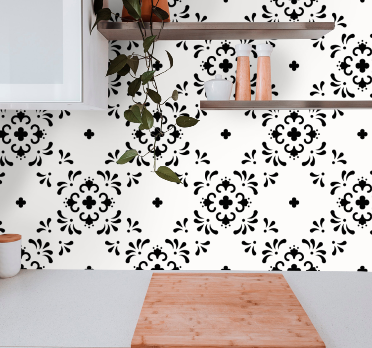 Juodos spalvos gėlių kvadratų gėlių tapetai - „Tenstickers“