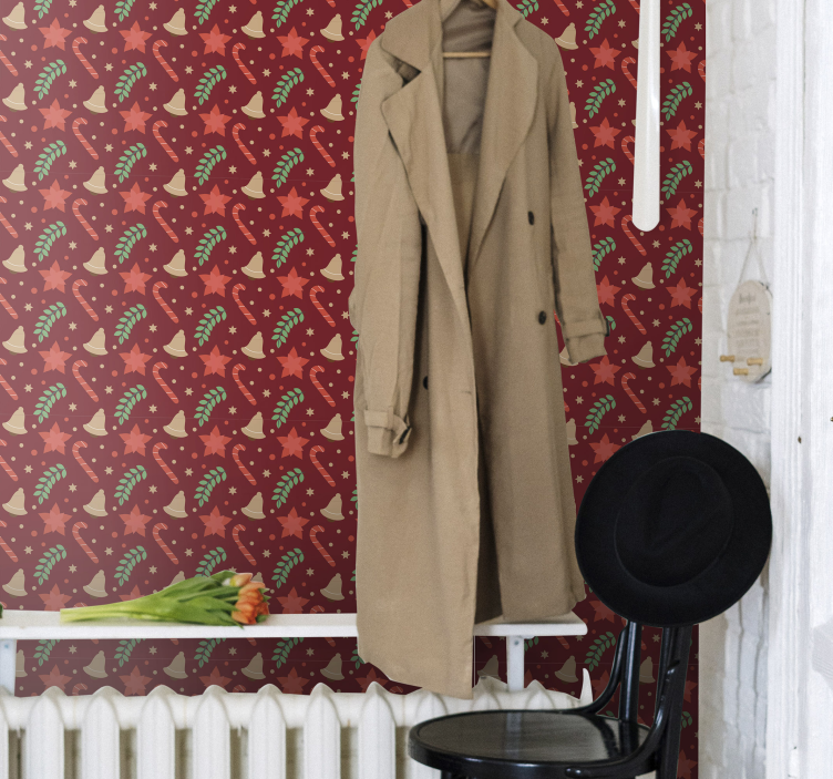 Kalėdinių saldainių modelio raudoni prieškambario tapetai - „Tenstickers“