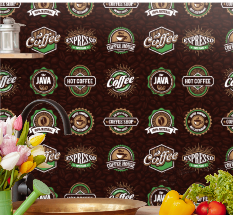 Kavos emblemos raštas tapetas virtuvei - „Tenstickers“