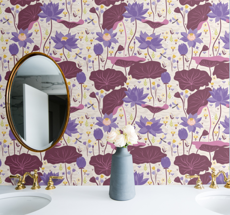 Mėlynos ir violetinės spalvos raštas tapetai geles - „Tenstickers“