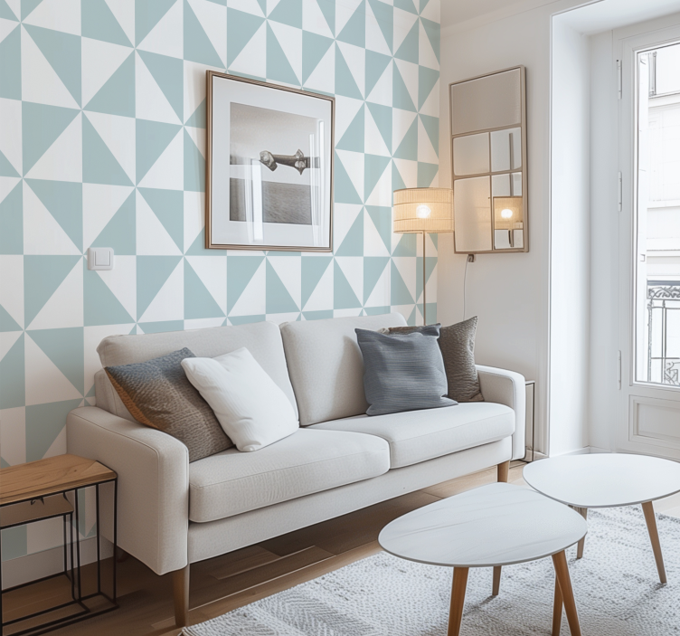 Mėlyni trikampiai geometriniai tapetai - „Tenstickers“
