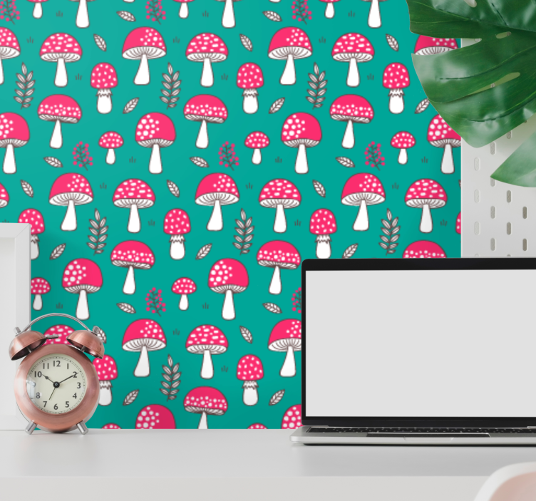 Miško grybų raštas gamtos sienos tapetas - „Tenstickers“