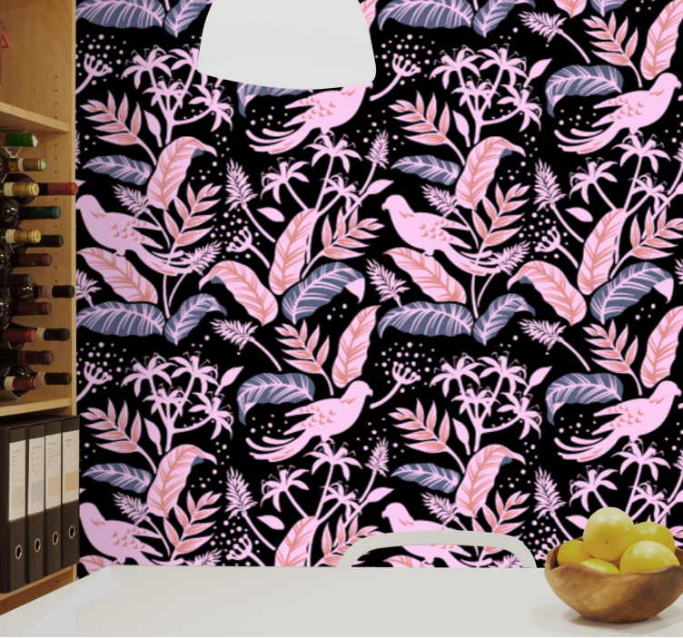 Paukščių gėlių harmonija ornamentinės tapetos - „Tenstickers“