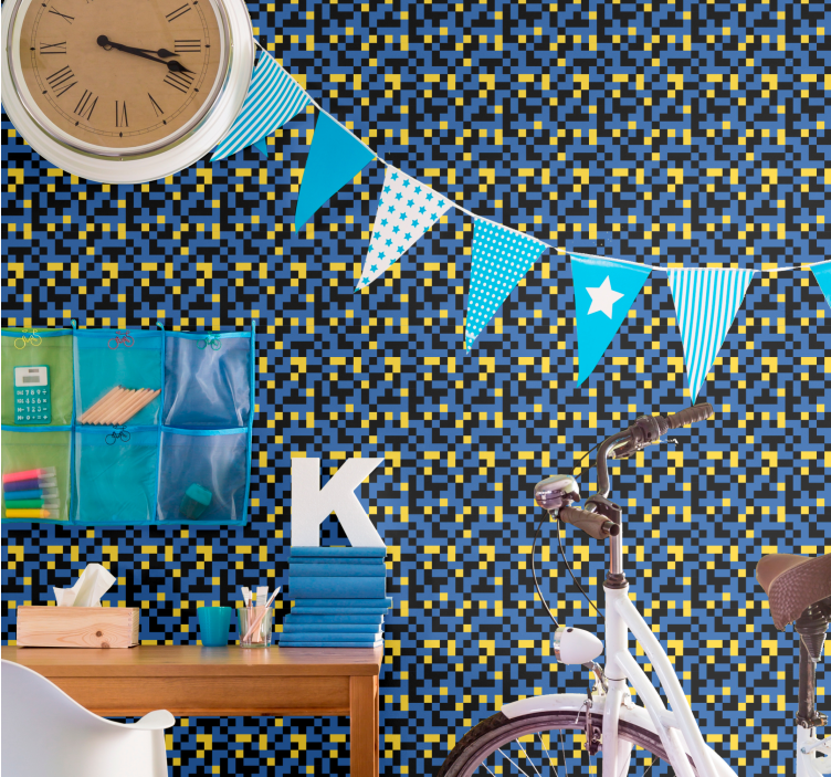 Pikselių spalvų blokai geometrinis raštų tapetas - „Tenstickers“