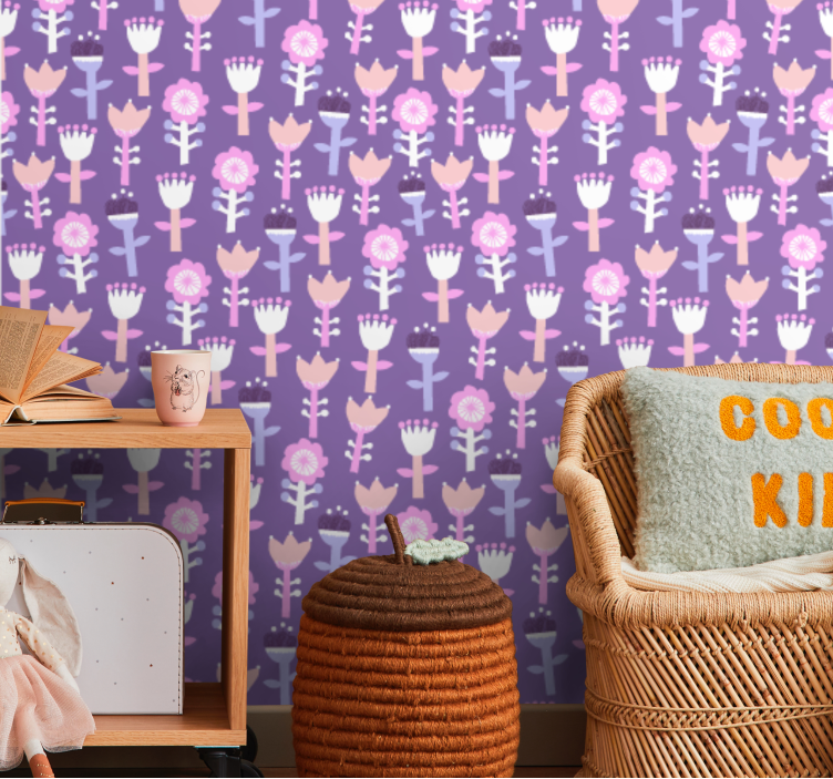 Purpuriniai tonai abstraktūs gėlių vaikų tapetai - „Tenstickers“