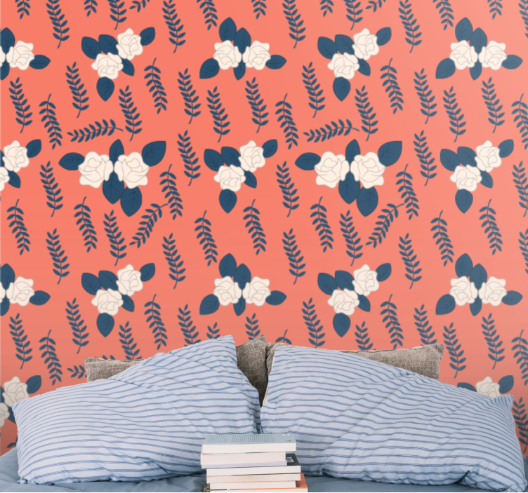 Raudonųjų paparčių išdėstymas gėlių rašto tapetas - „Tenstickers“