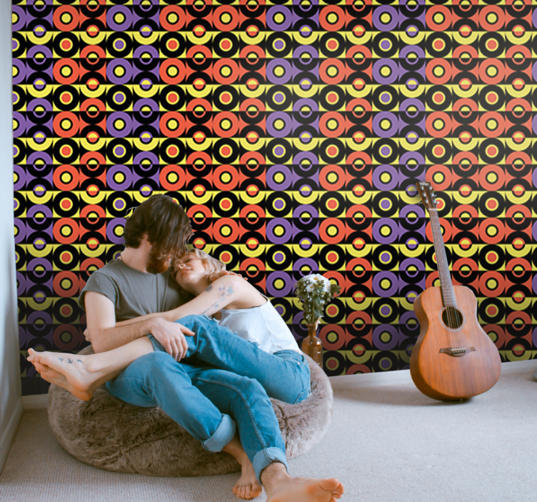 Retro apskritimų modelis vintage tapetas - „Tenstickers“