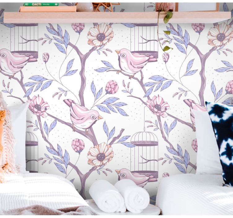 Romantiškos šakos su paukščių medžio tapetais - „Tenstickers“