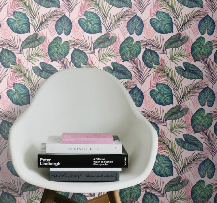 Rožinės spalvos tropinių lapų džiunglių tapetai - „Tenstickers“