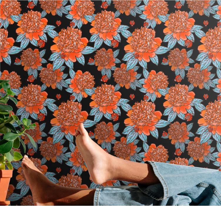 Ryškus spalvingas dizainas tapetai geles - „Tenstickers“