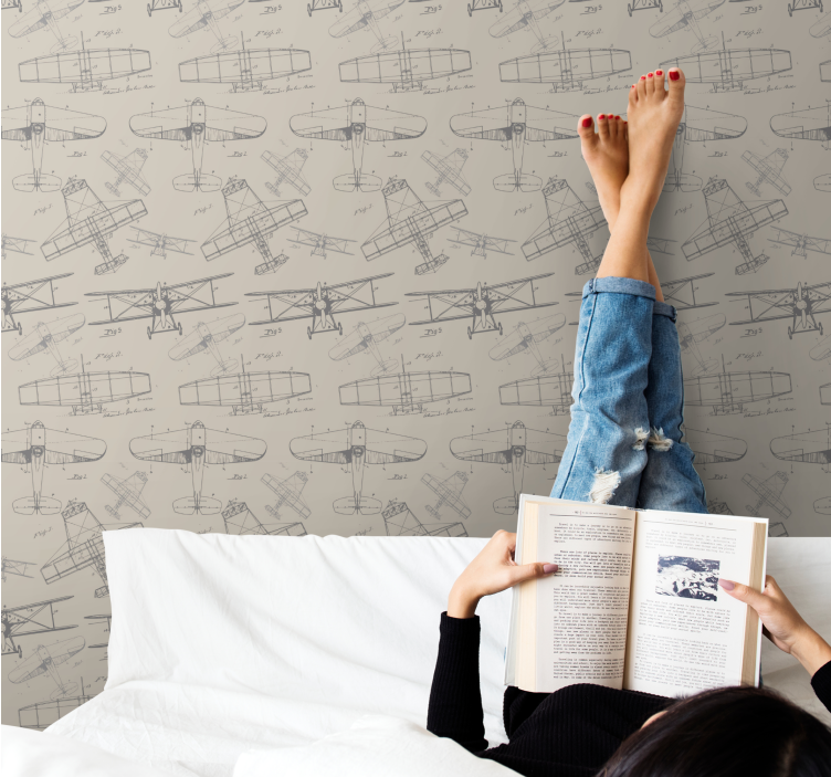 Senovinių lėktuvų eskizai meno tapetas - „Tenstickers“