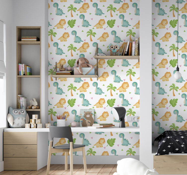 Skirtingų dinozaurų ir krūmų vaikų tapetai - „Tenstickers“