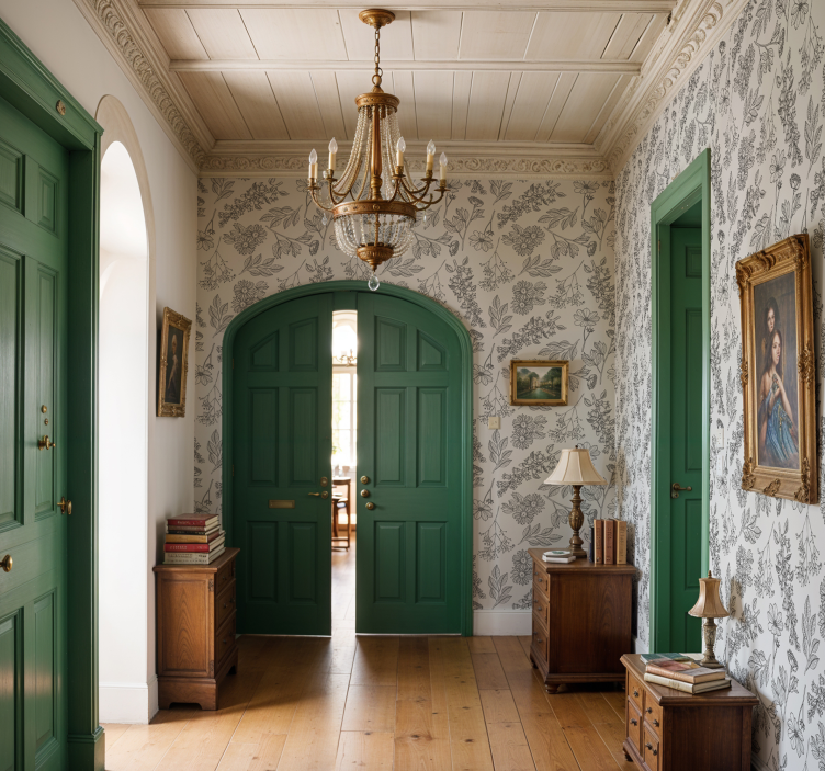 Smėlio spalvos gėlių raštas koridoriaus tapetai - „Tenstickers“