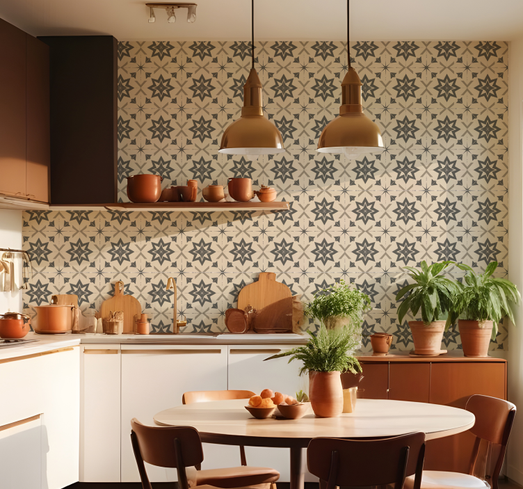 Smėlio spalvos žvaigždėtas dizainas Plytelės tapetas - „Tenstickers“
