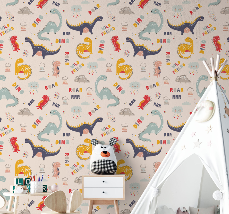 Spalvingi dinozaurai su vardais vaikų tapetai - „Tenstickers“