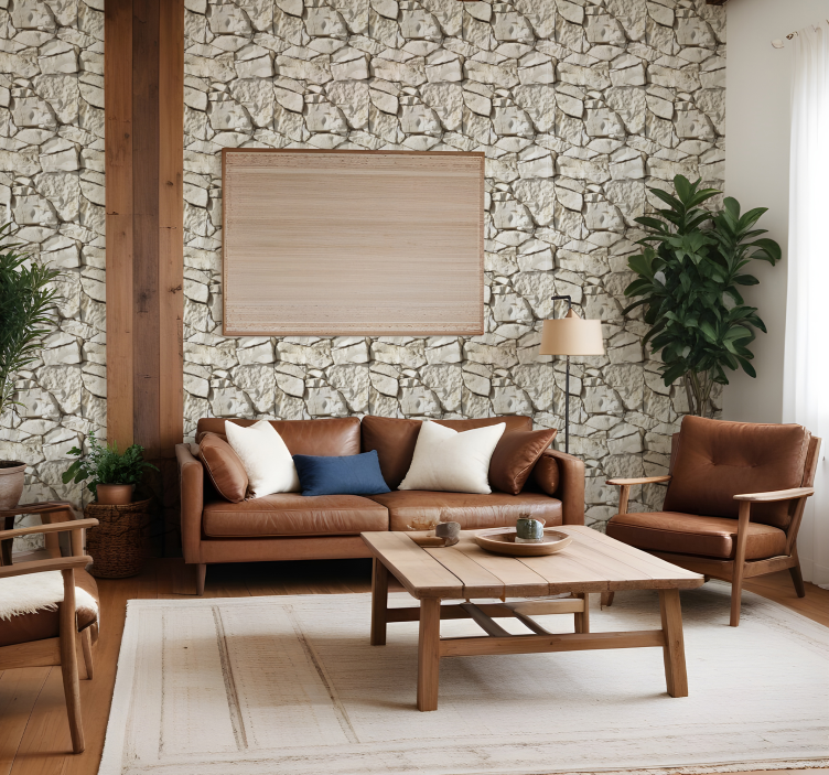 šviesiai smėlio spalvos akmens efekto tapetas - „Tenstickers“