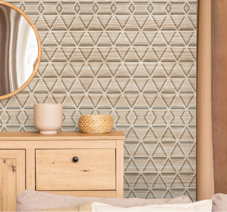 Trikampiai tapetas medžio efektu geometrinis raštas - „Tenstickers“