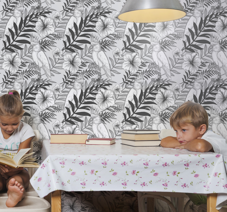 Vienspalvis gėlių eskizas rustikalių efektų tapetas - „Tenstickers“