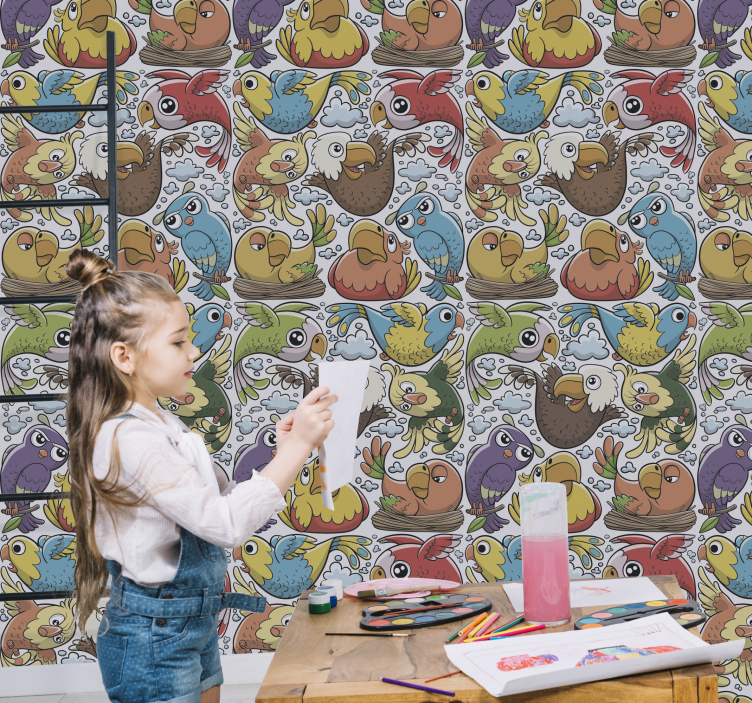 žaismingas papūgos raštas paukščiai tapetas - „Tenstickers“