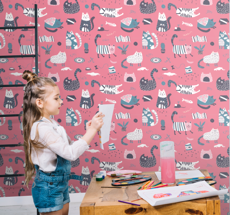 žaismingų kačių iliustracija katinų tapetas - „Tenstickers“