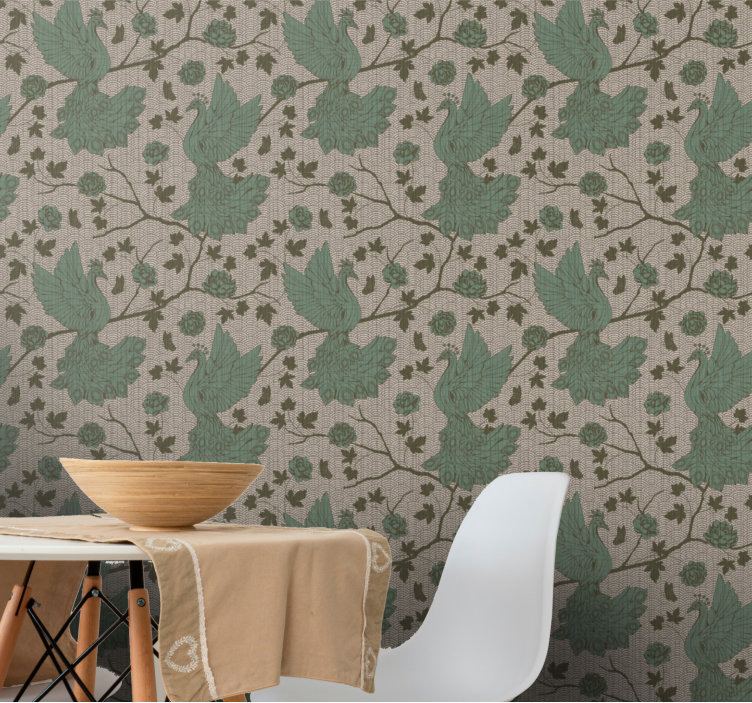 žali paukščiai ant džiuto fono tapetai - „Tenstickers“