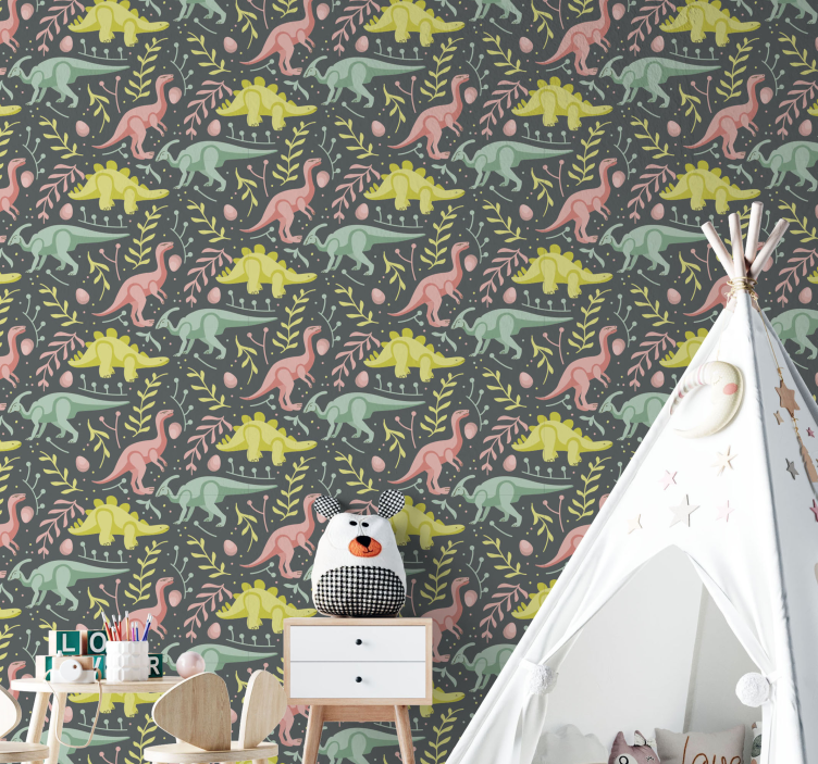žalios ir pilkos spalvos dinozaurų vaikų tapetai - „Tenstickers“