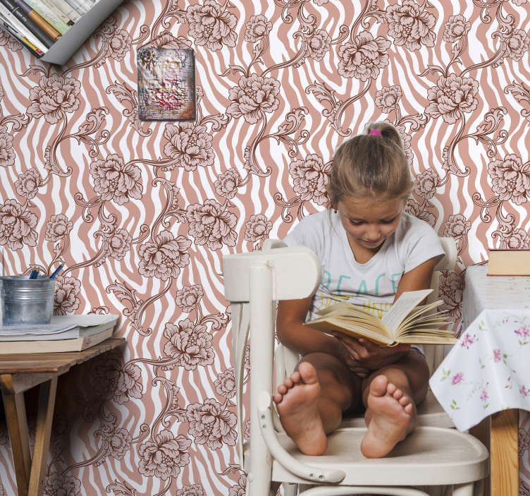 Zebro spauda ir dekoratyvinių gėlių tapetai - „Tenstickers“