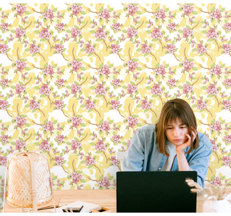 žydintys sakuros besiūlių raštų tapetai - „Tenstickers“